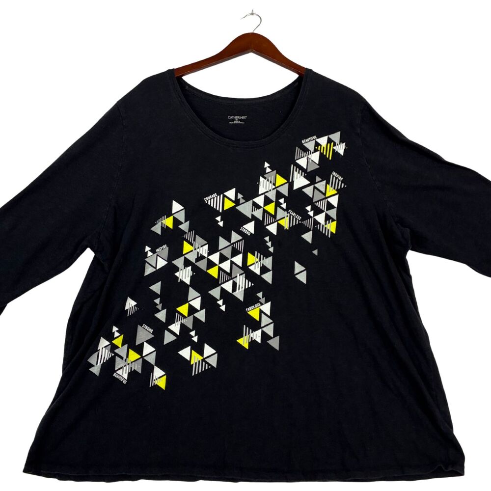 Catherines Women's 3X Black Geometric Graphic Tunic Top 3/4 Sleeve Plus Size